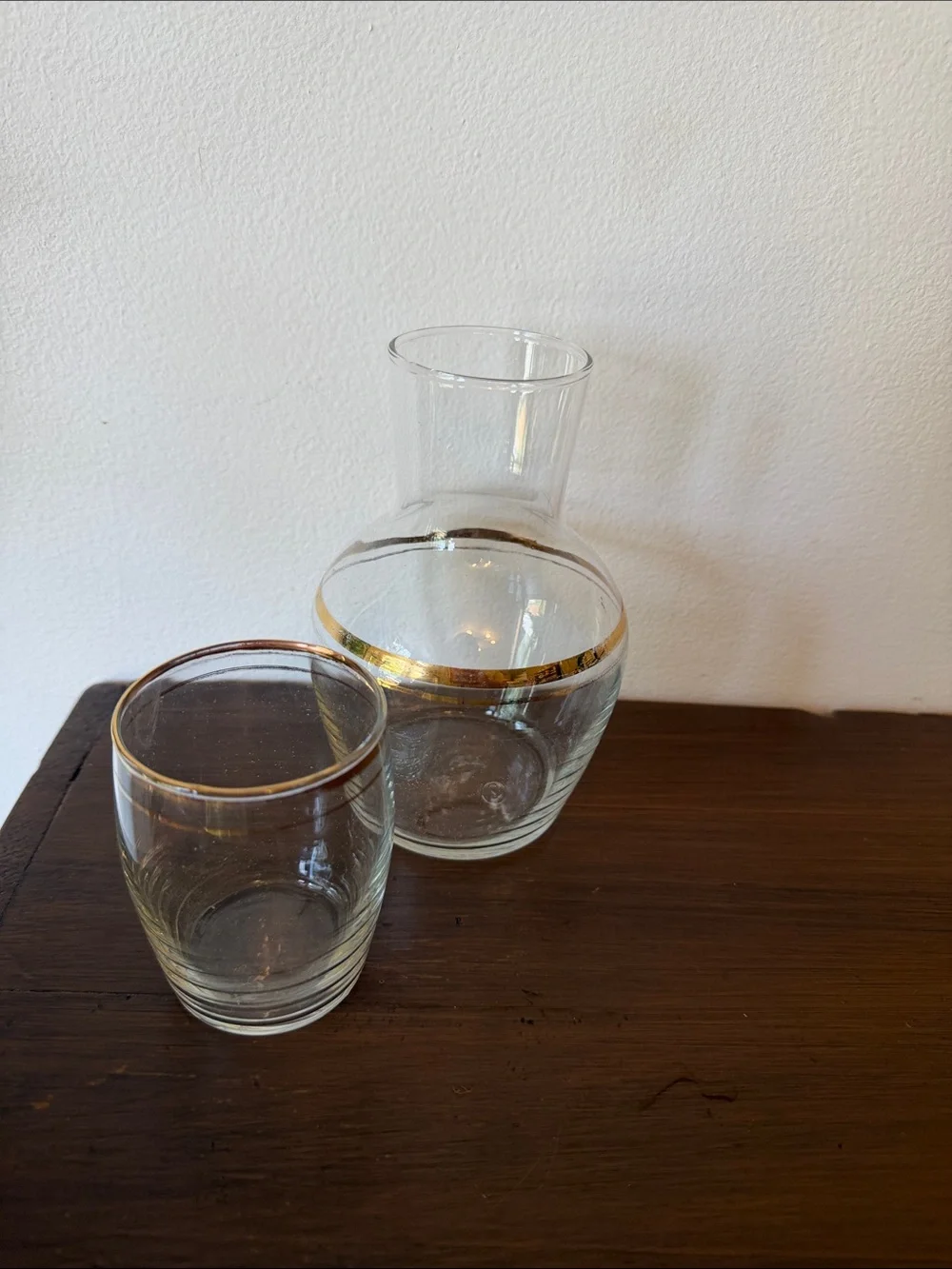 Vintage Libbey Bedside Water Carafe with Gold Trim